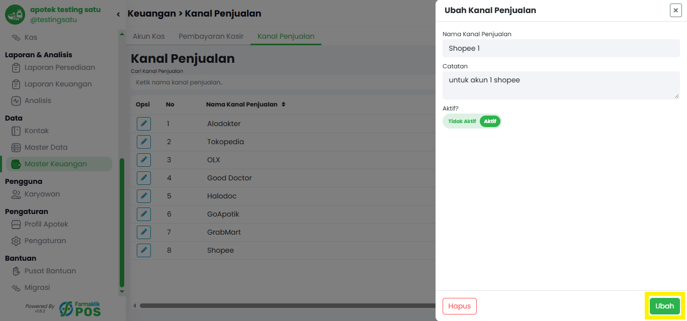 Langkah 2: Isi Form Data Kanal Penjualan