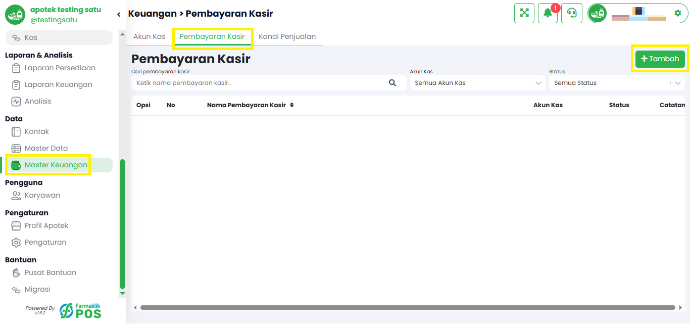 Langkah 1: Buka Menu Pembayaran Kasir