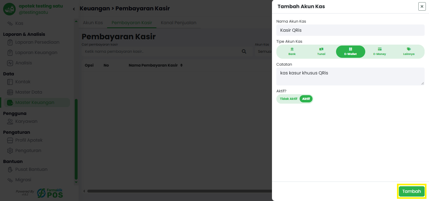 Tambah Pembayaran Kasir