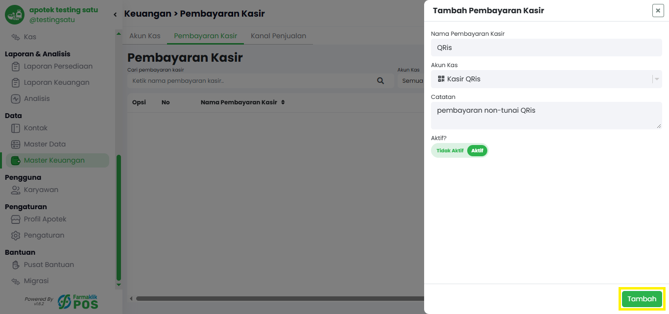 Langkah 3: Simpan Pembayaran Kasir