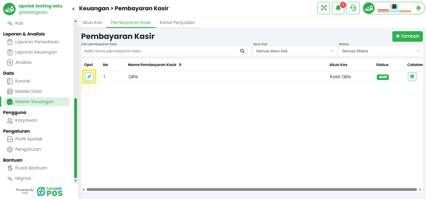 Langkah 1: Pilih Data Pembayaran Kasir