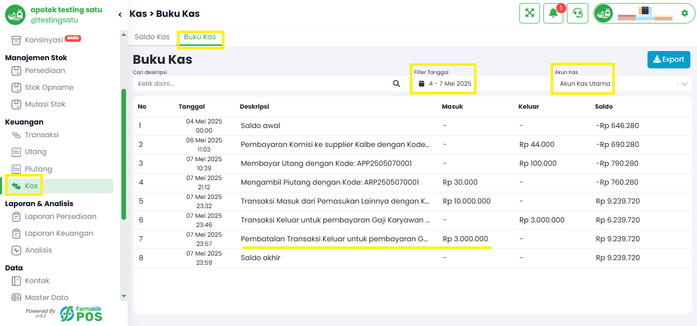 Langkah 4: Lihat Buku Kas