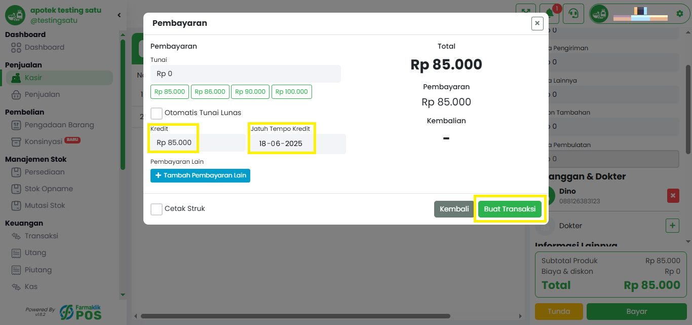 Langkah 2: Buat Transaksi dengan Metode Pembayaran Kredit