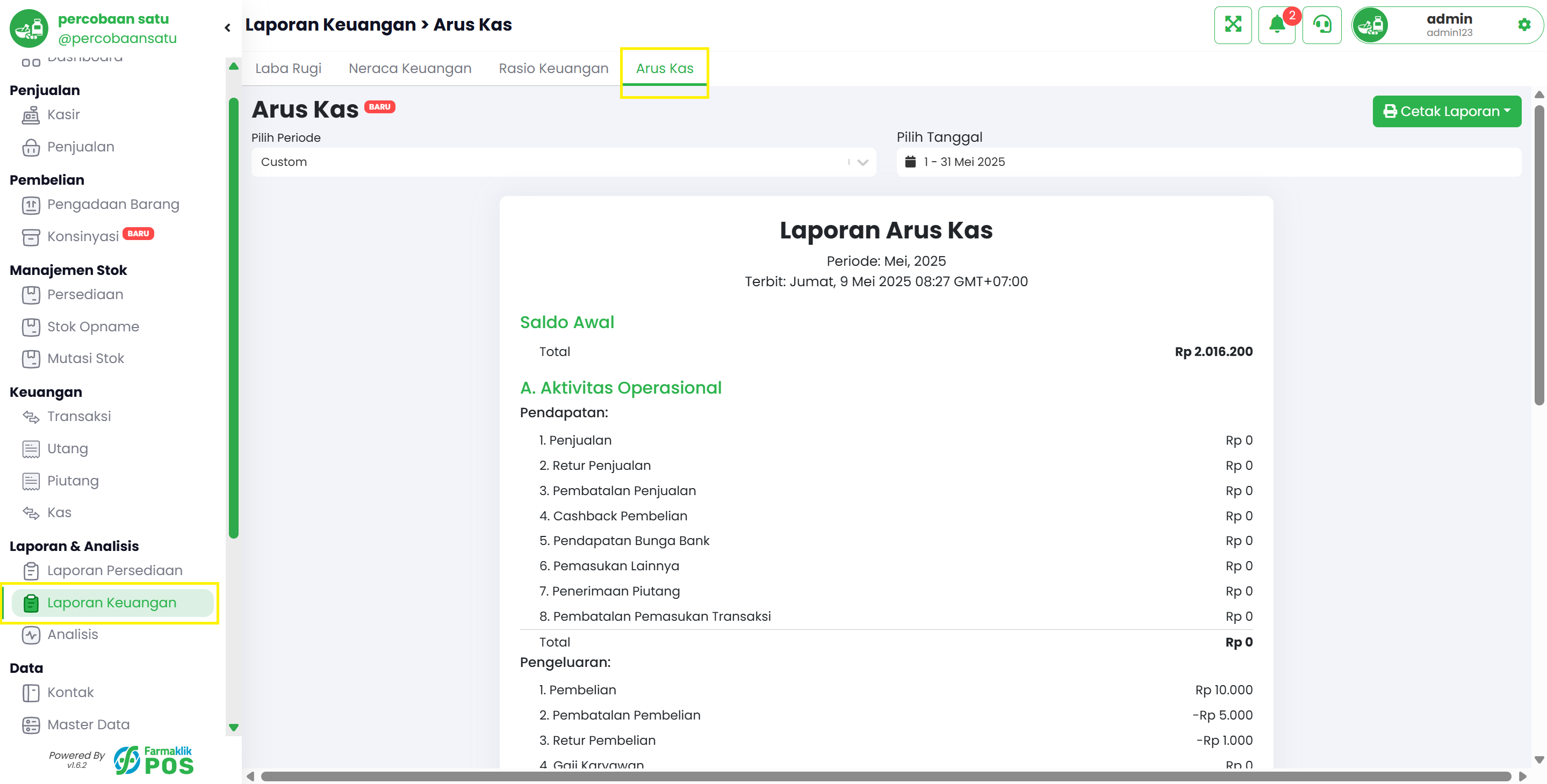 Langkah 1: Buka Menu Laporan Arus Kas
