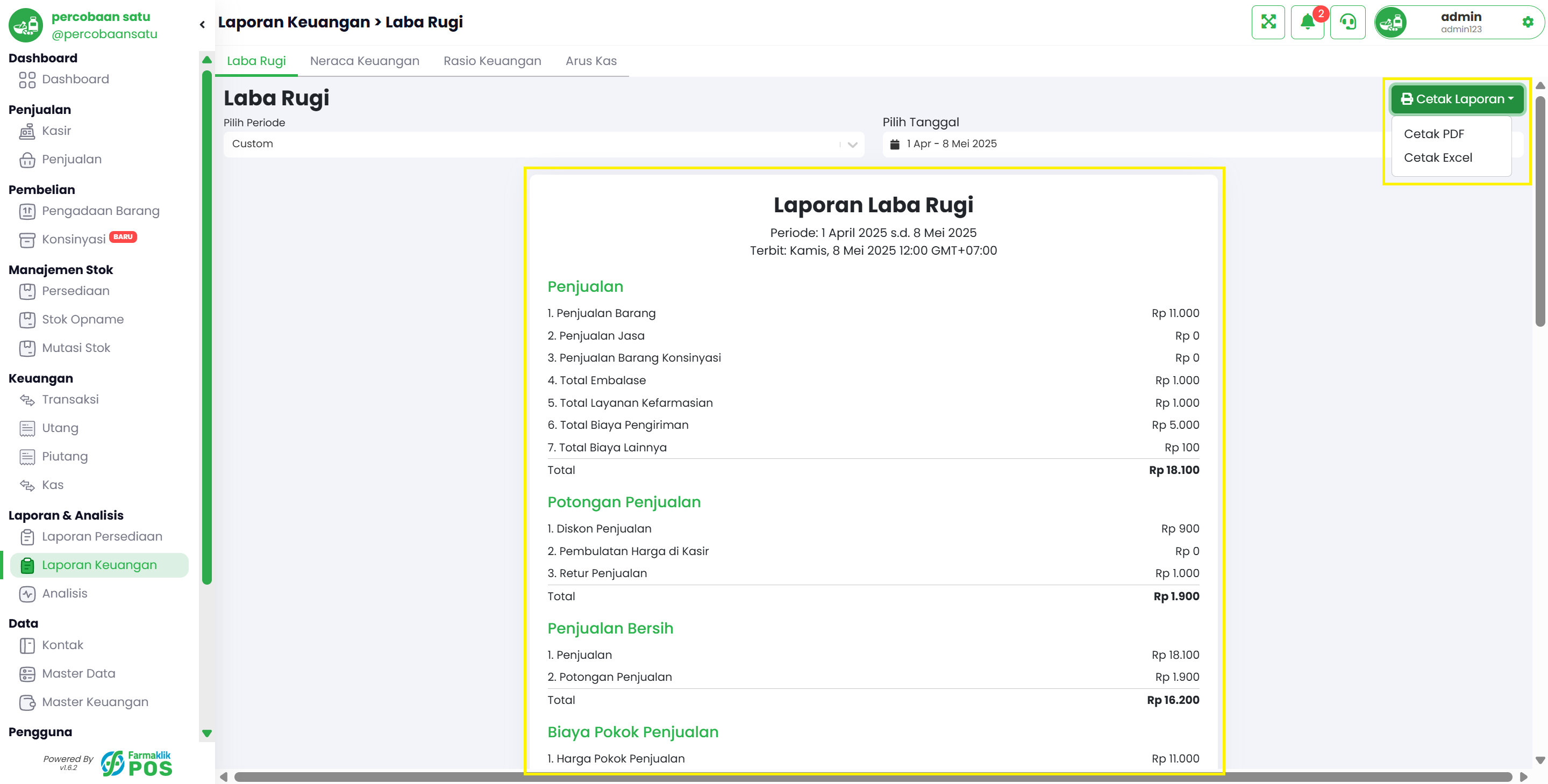 Langkah 4: Ringkasan Laporan Laba Rugi Keuangan dan Export Data