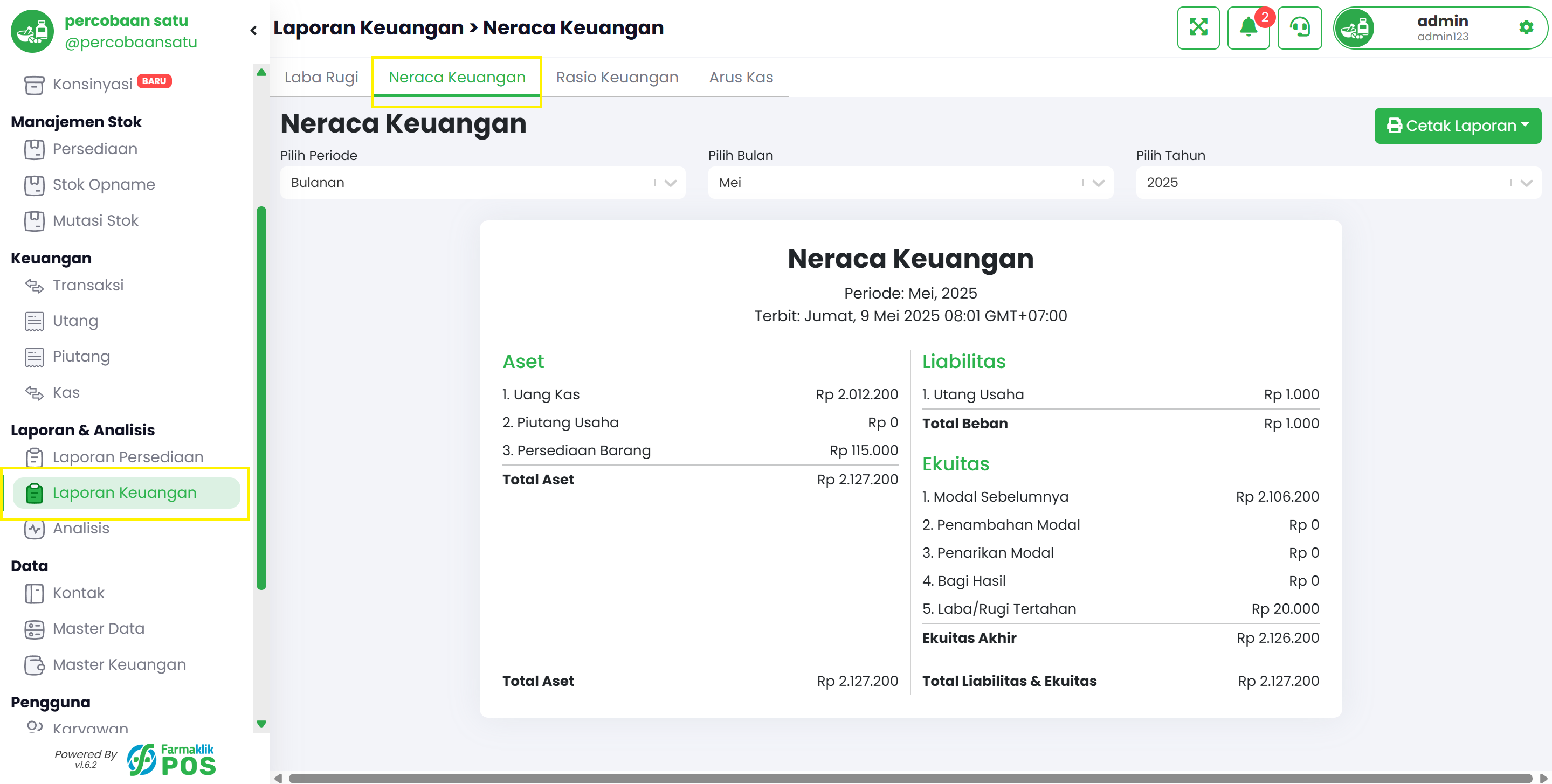 Langkah 1: Buka Menu Laporan Neraca Keuangan
