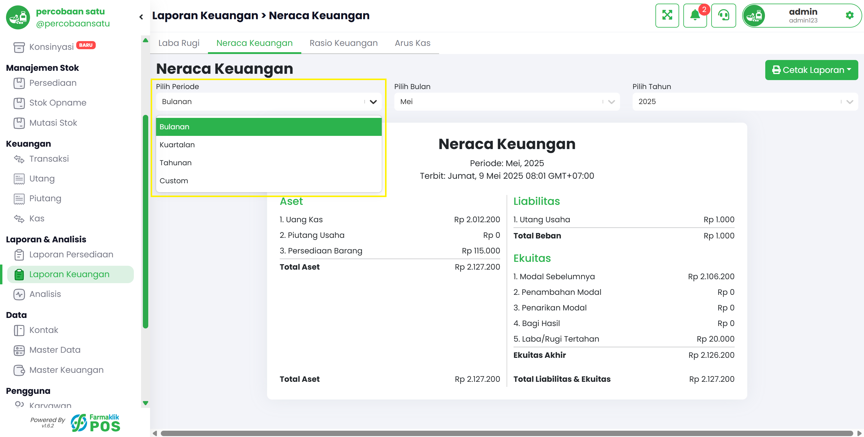 Langkah 2: Pilih Opsi Periode untuk Filter Tanggal Laporan