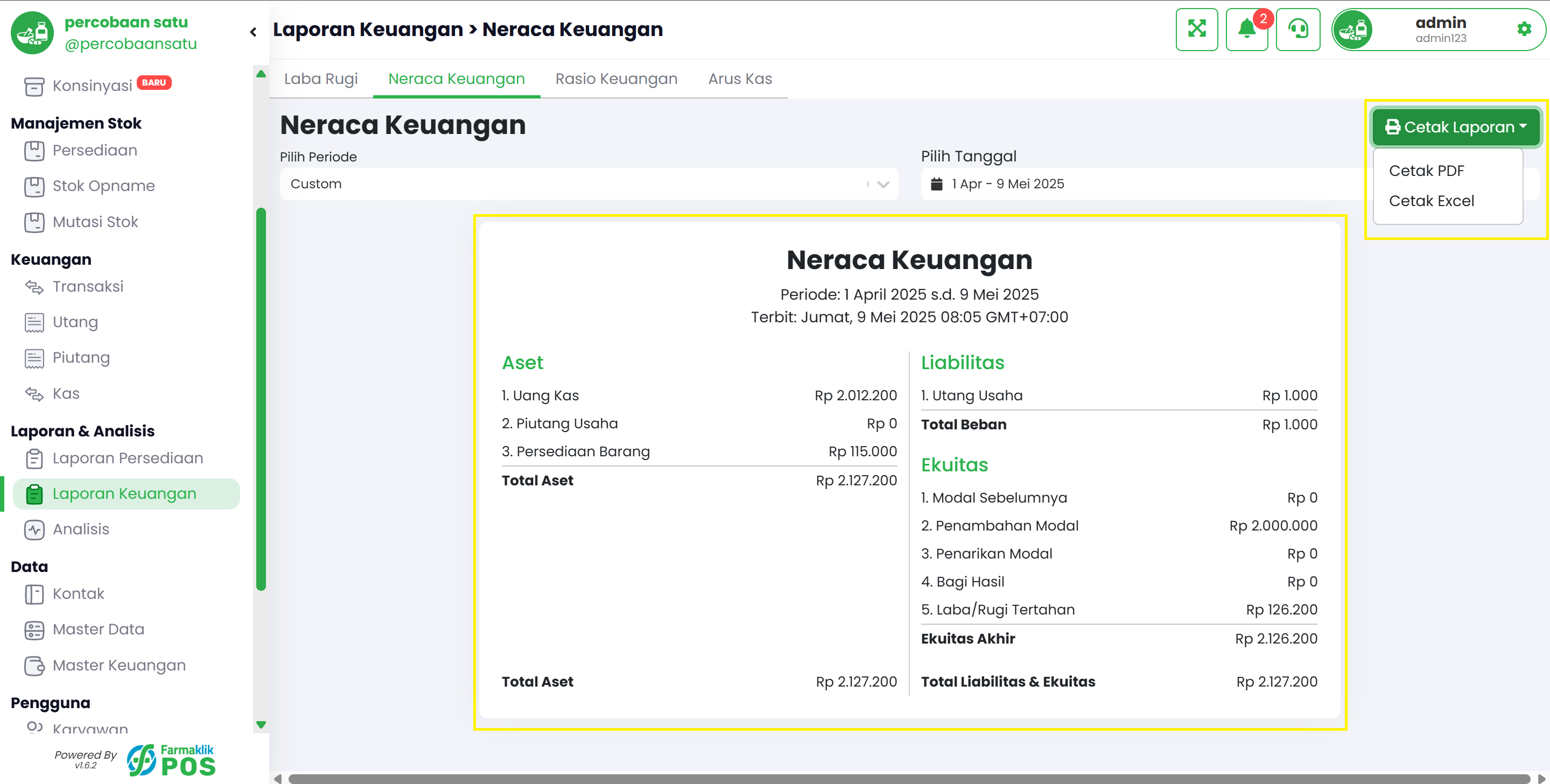Langkah 4: Ringkasan Laporan Neraca Keuangan dan Export Data