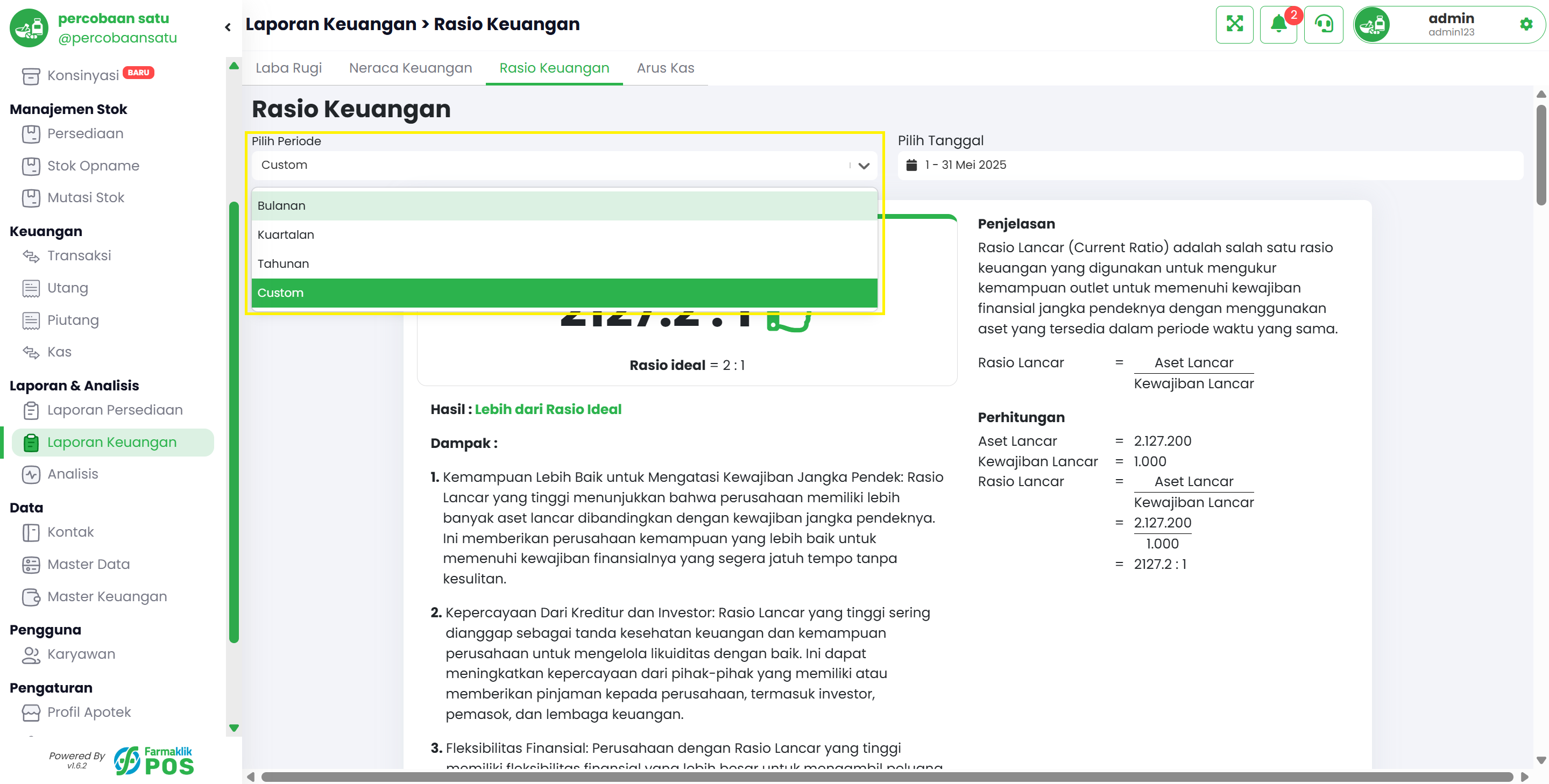 Langkah 2: Pilih Opsi Periode untuk Filter Tanggal Laporan