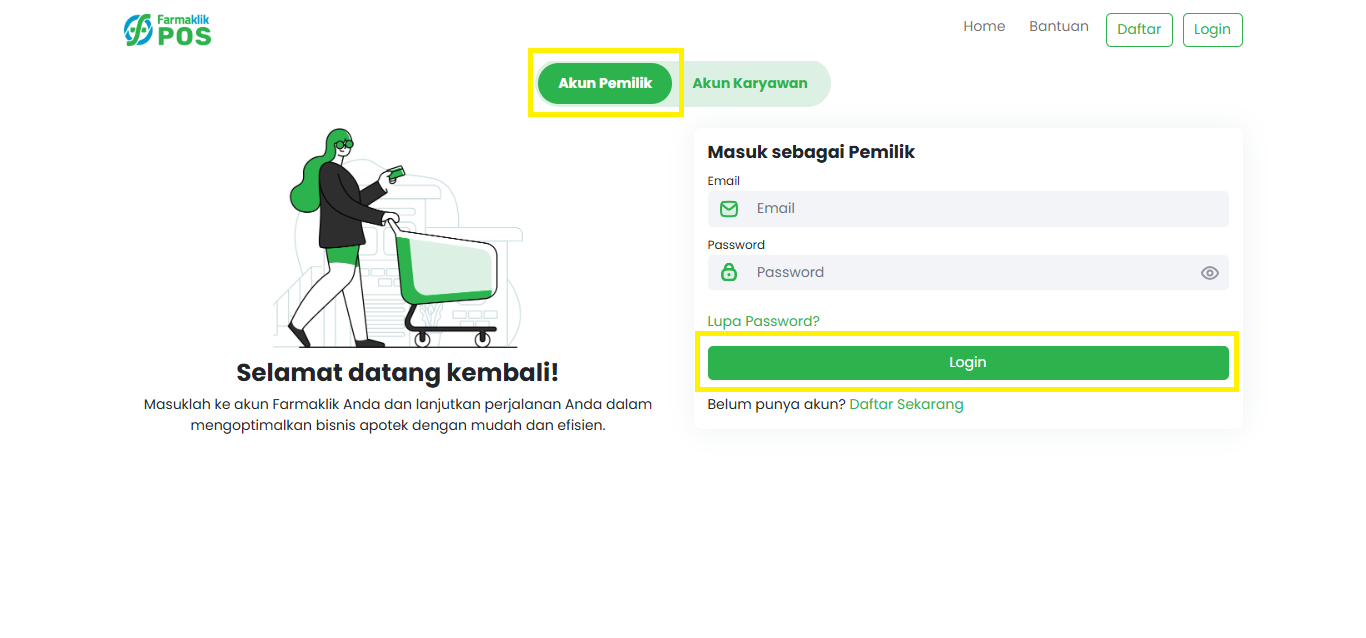Langkah 2: Pilih Jenis Akun & Isi Form Login