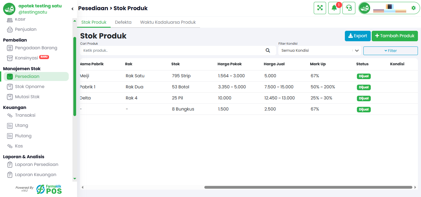 Langkah 2: Lihat Daftar Stok Produk