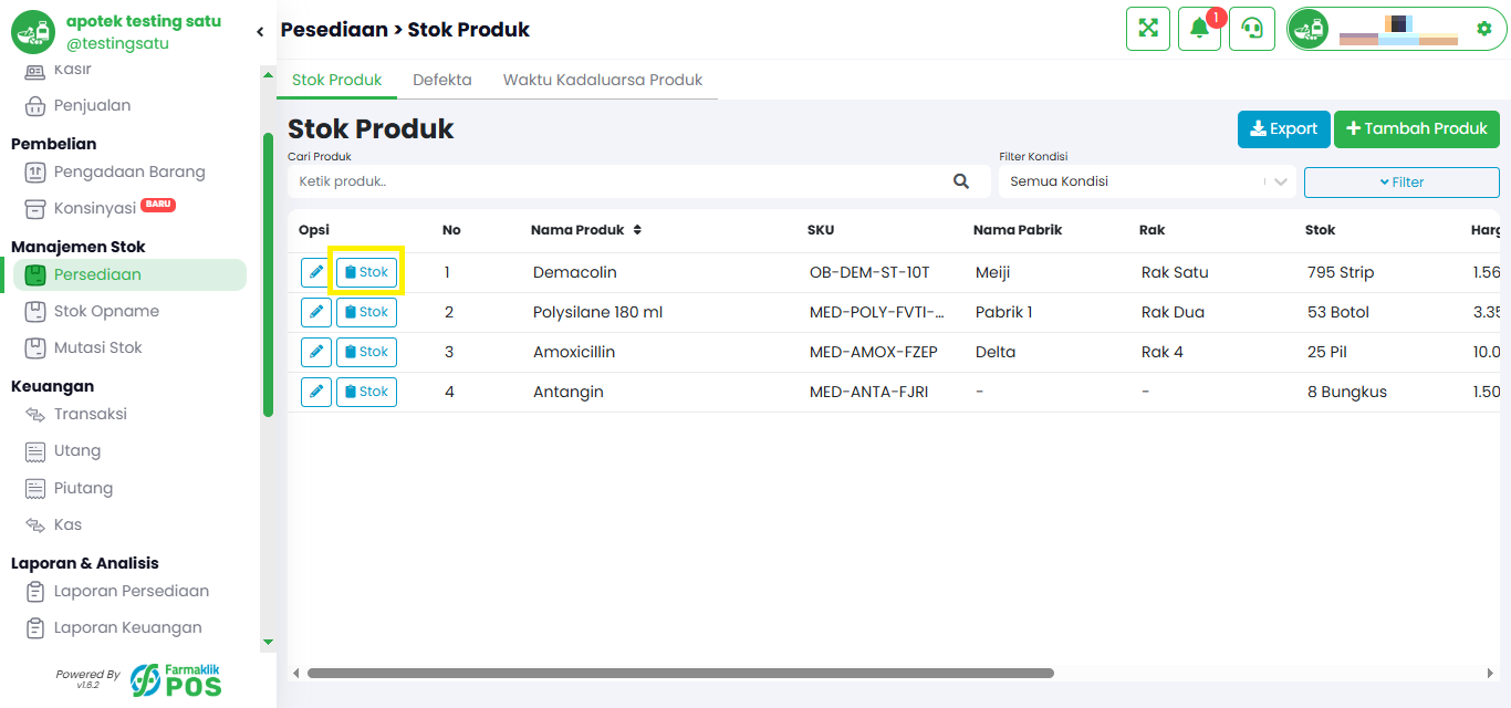 Langkah 1: Pilih Produk yang ingin Dilihat Kartu Stoknya