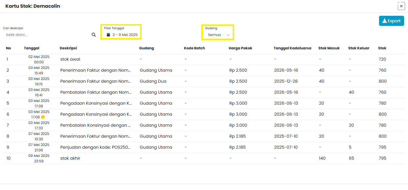 Langkah 2: Lihat Riwayat Kartu Stok