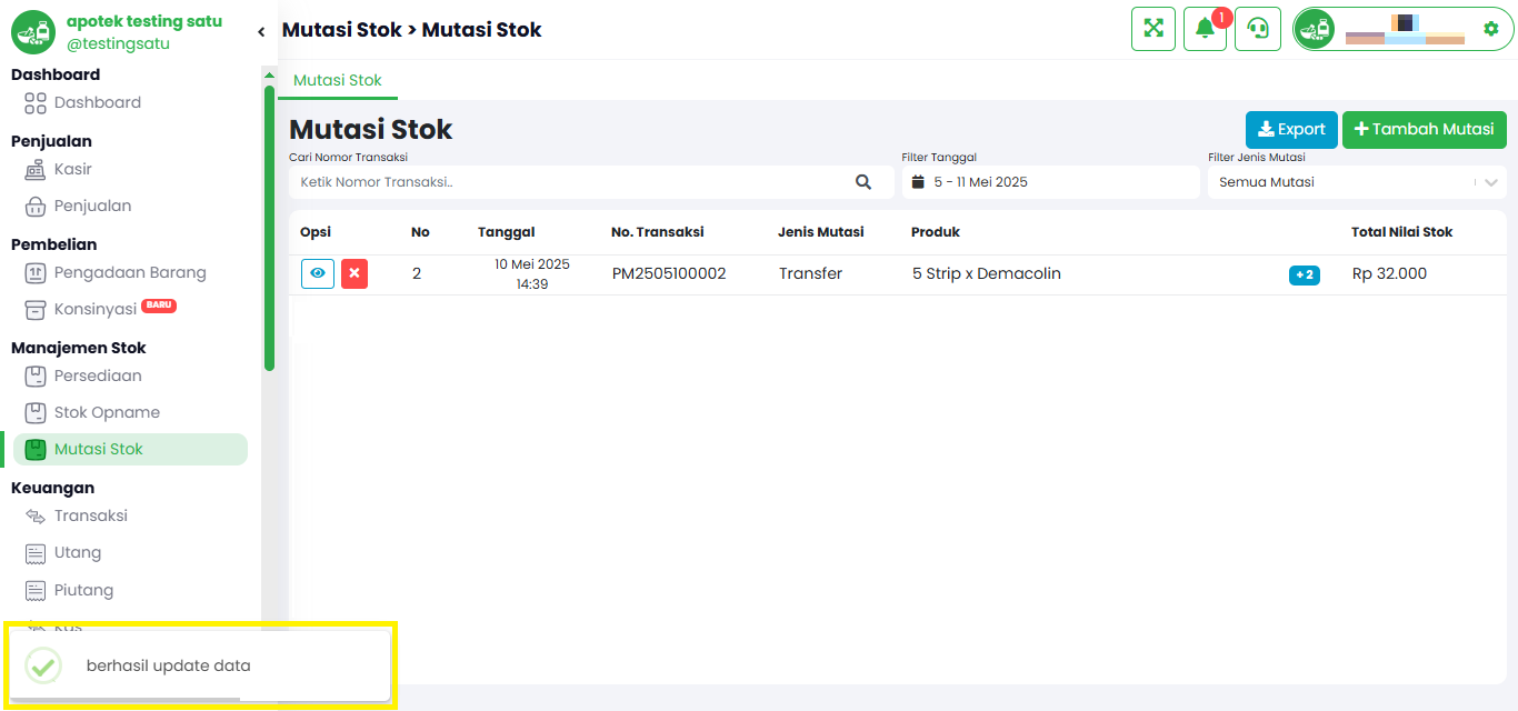 Langkah 5: Simpan Mutasi Stok