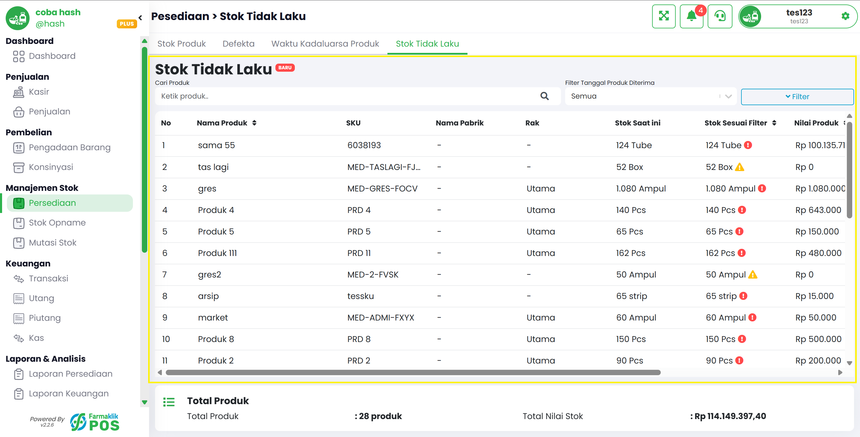 Langkah 2: Lihat Daftar Stok Tidak Laku