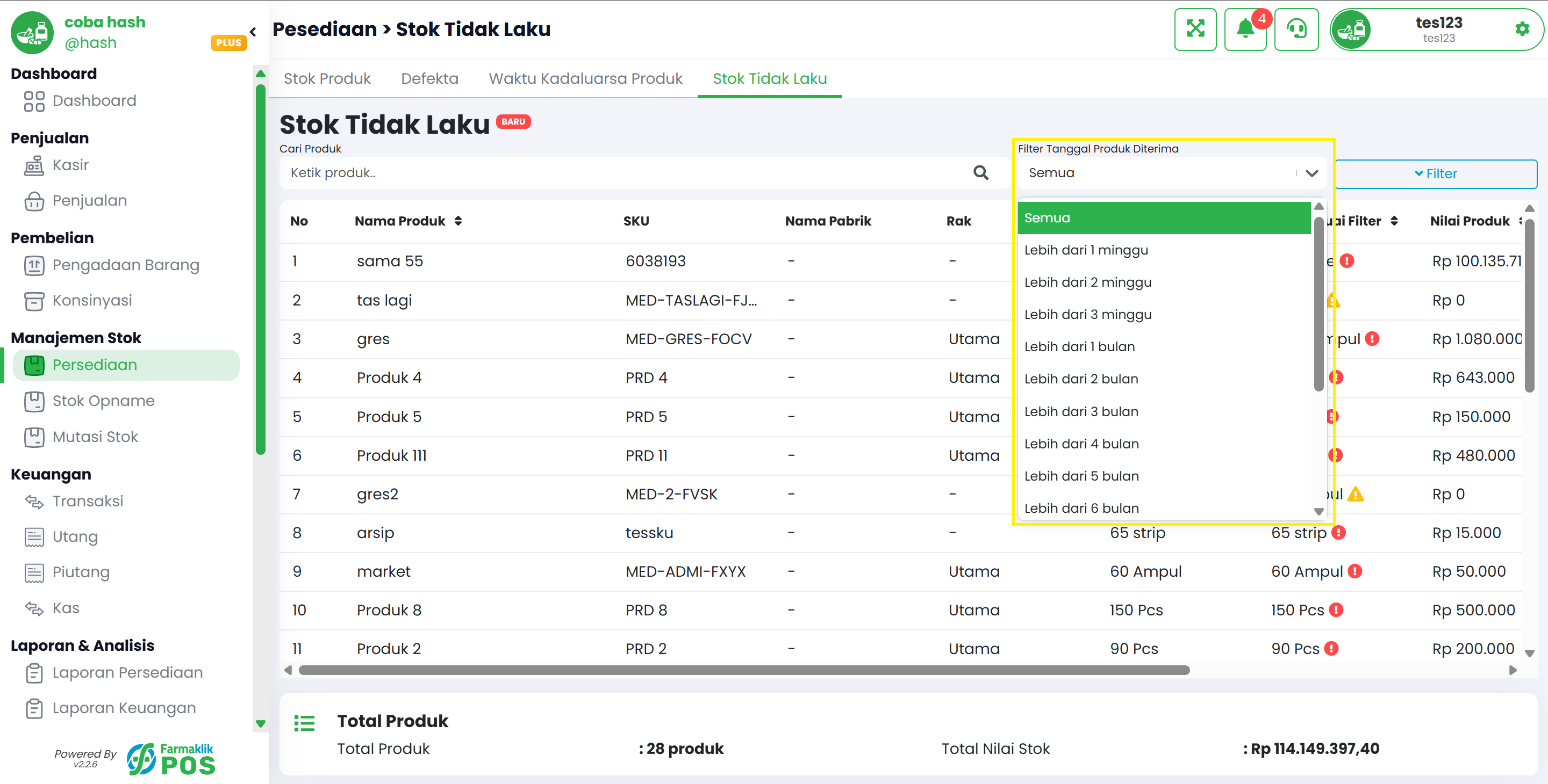 Langkah 1: Filter Tanggal Produk Diterima