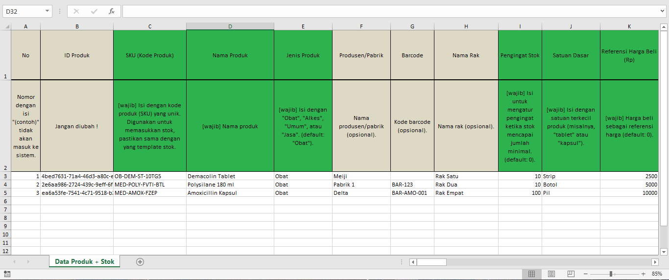 Langkah 3: Edit Data Produk di Excel