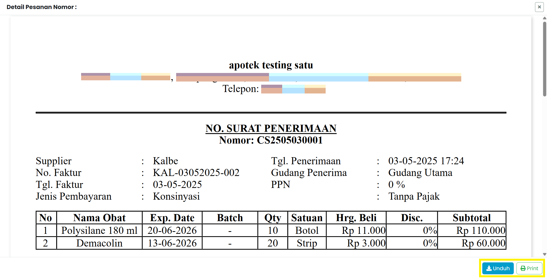 Langkah 2: Preview Surat Penerimaan