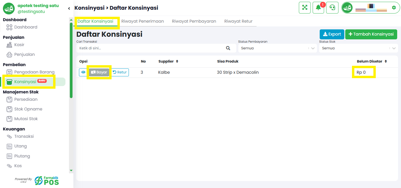 Langkah 1: Akses Menu Daftar Konsinyasi