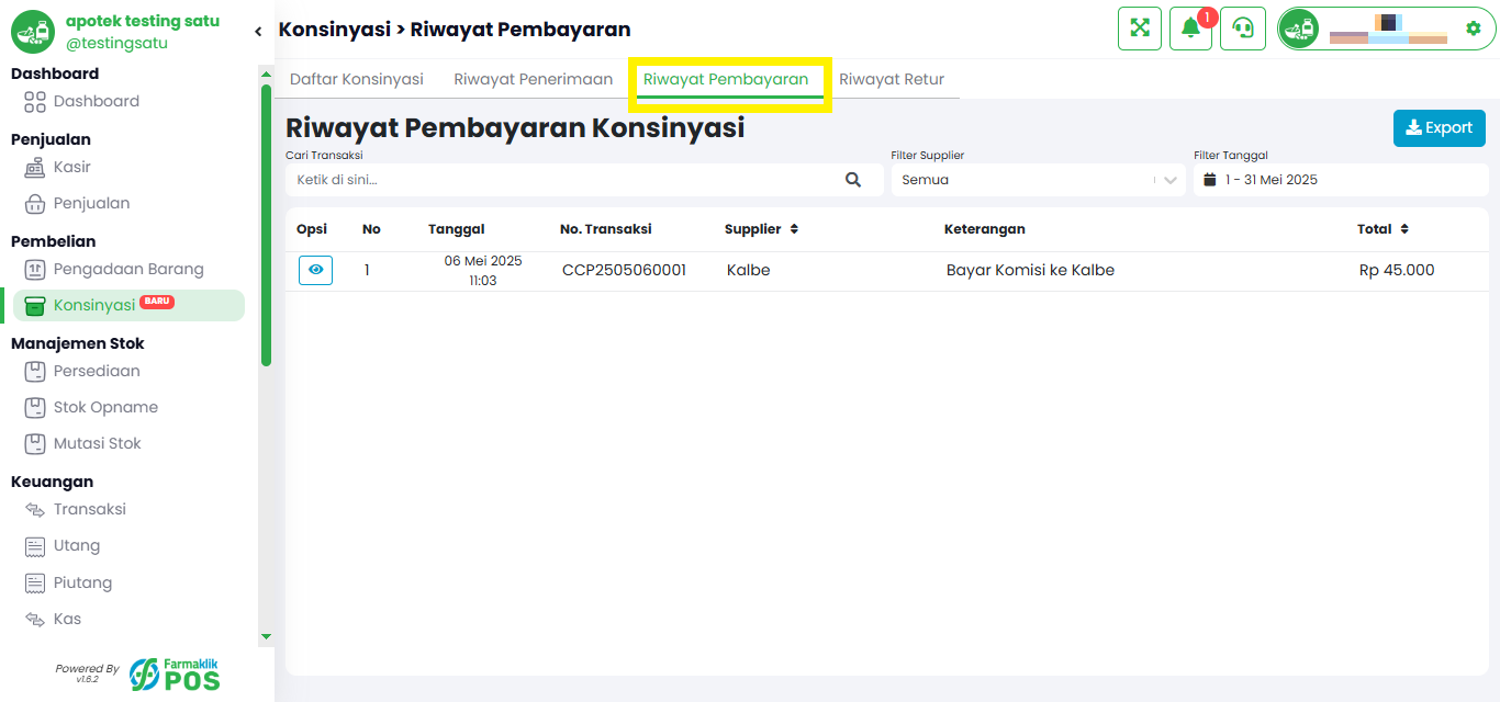 Langkah 5: Lihat Riwayat Pembayaran Konsinyasi