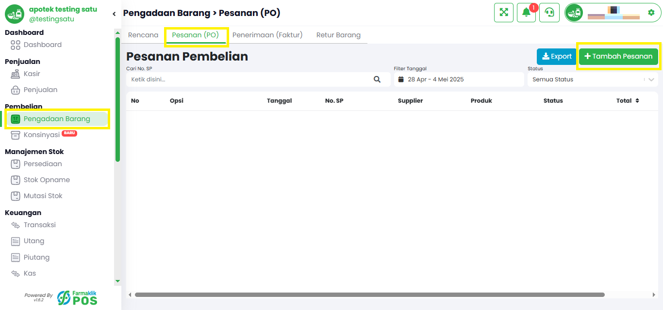 Langkah 1: Buka Menu Pesanan Pembelian