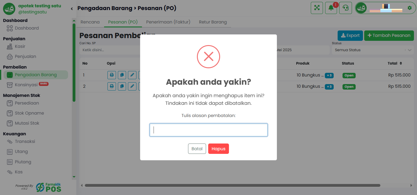Langkah 2: Konfirmasi Pembatalan