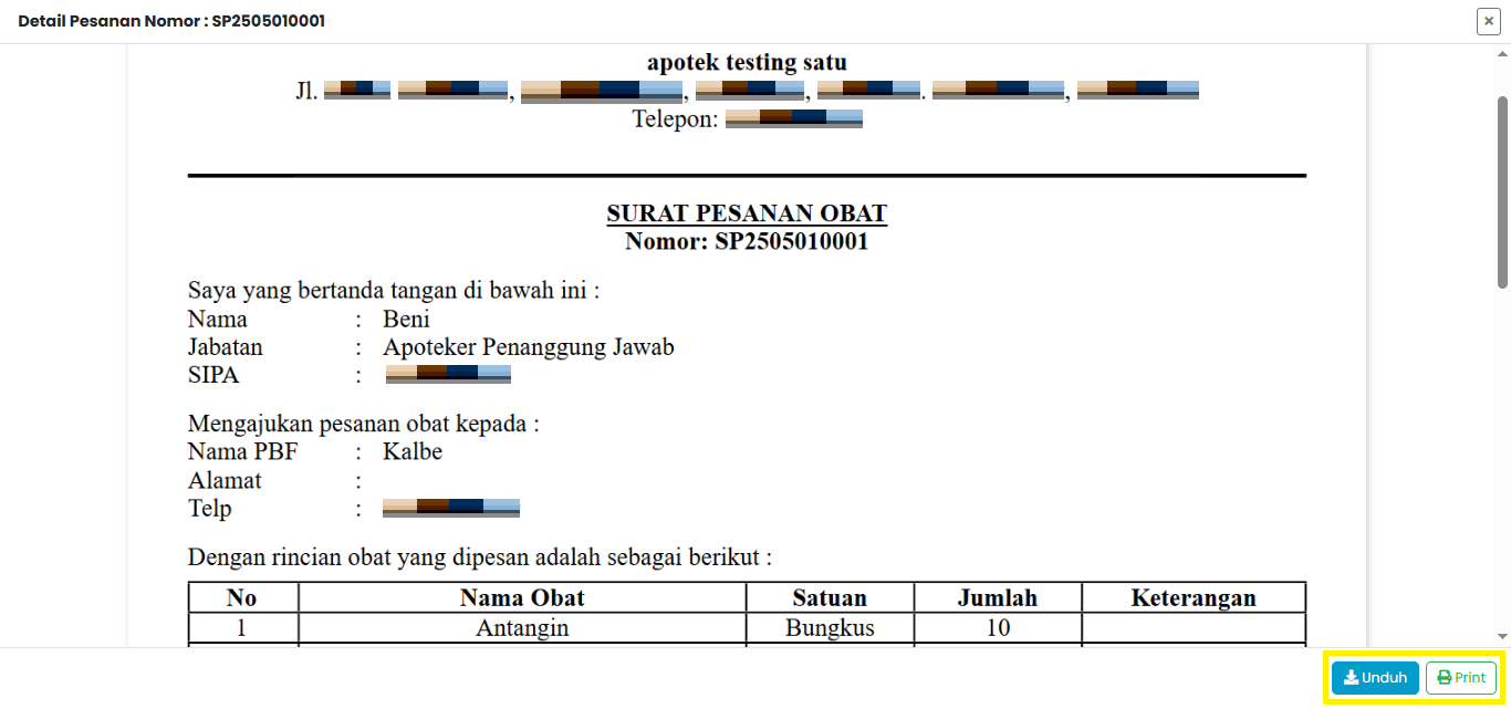 Langkah 2: Preview Surat Pesanan