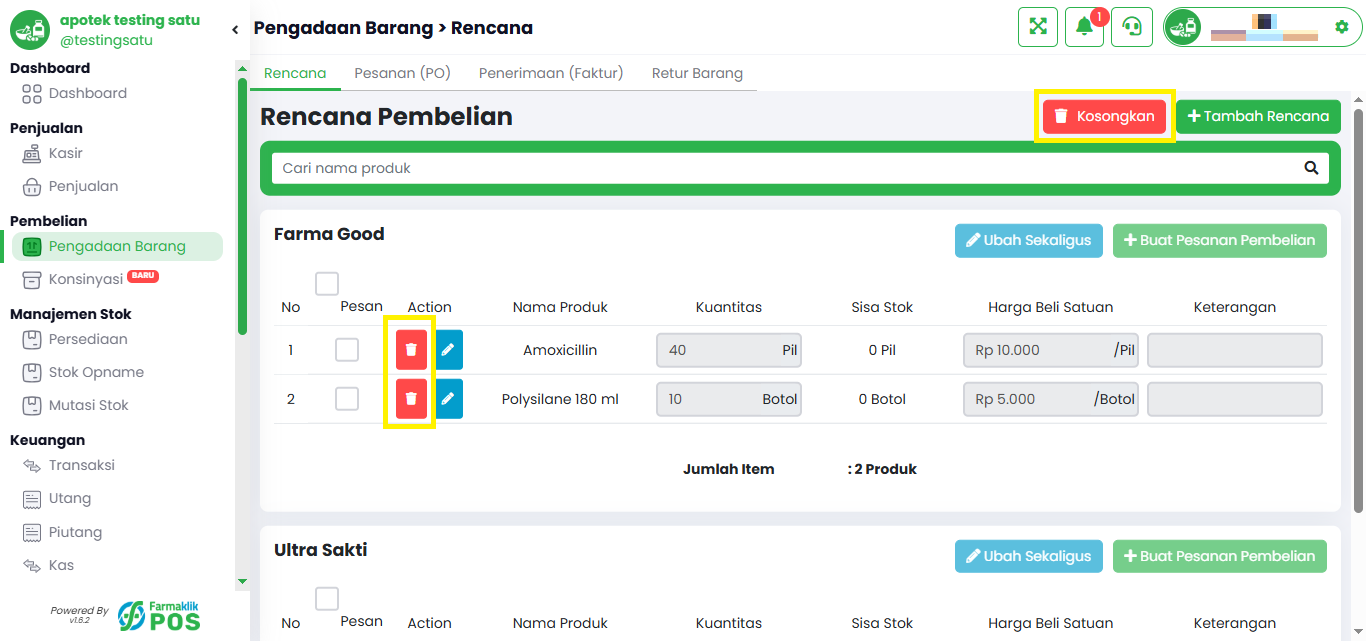 Langkah 1: Pilih Rencana yang akan Dihapus