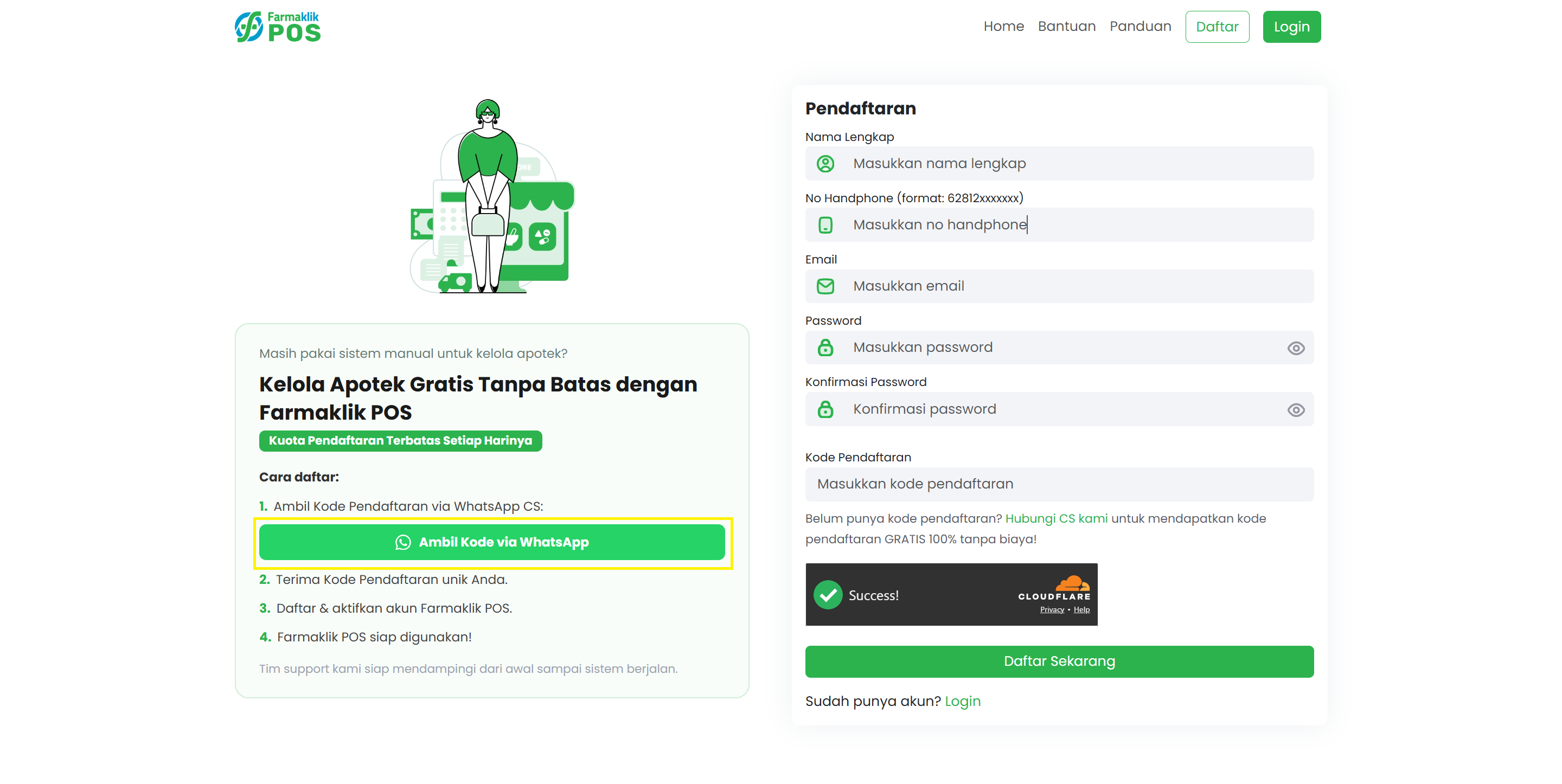 Langkah 2: Ambil Kode Pendaftaran via WhatsApp