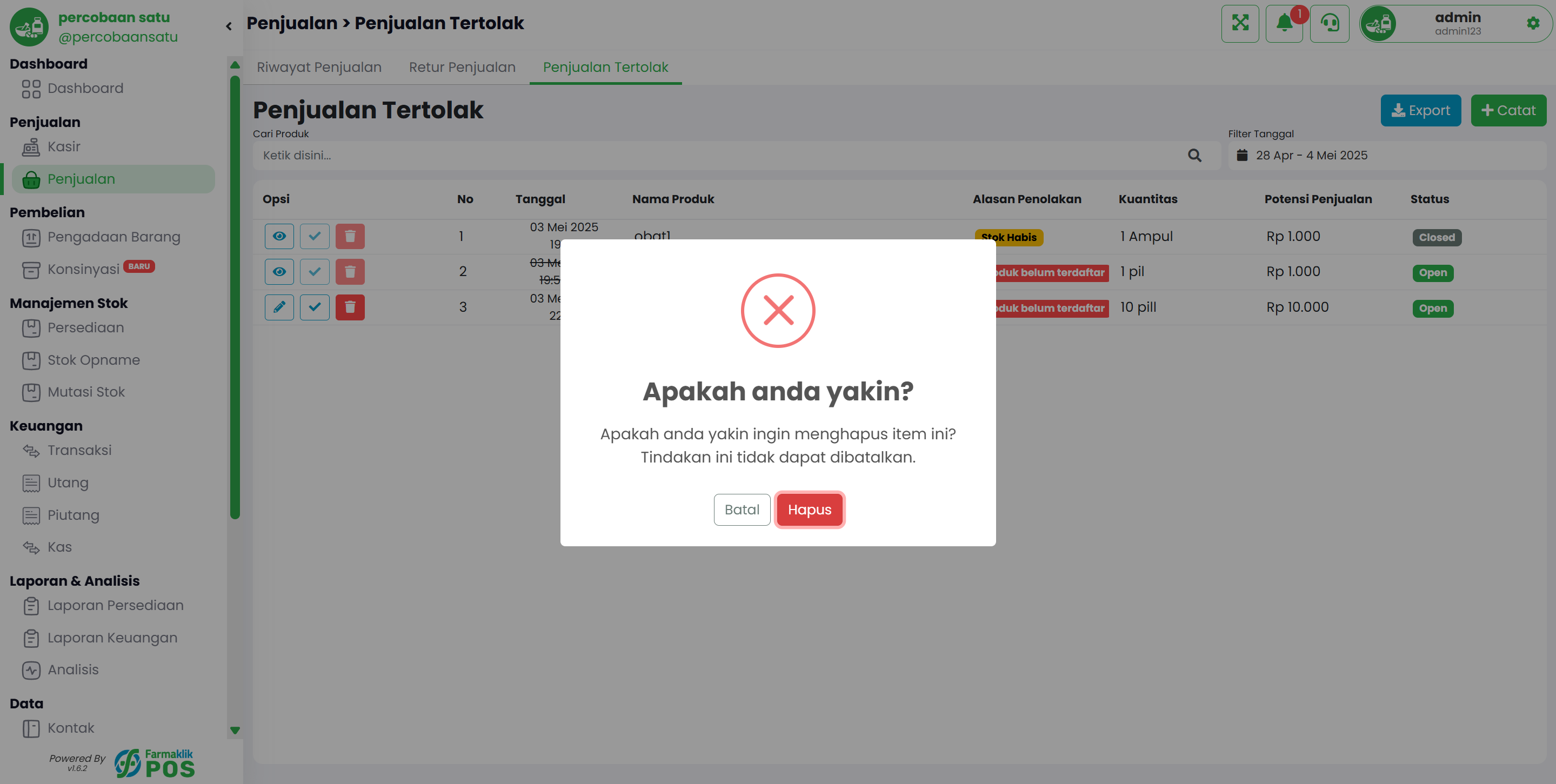 Langkah 2: Konfirmasi Penghapusan