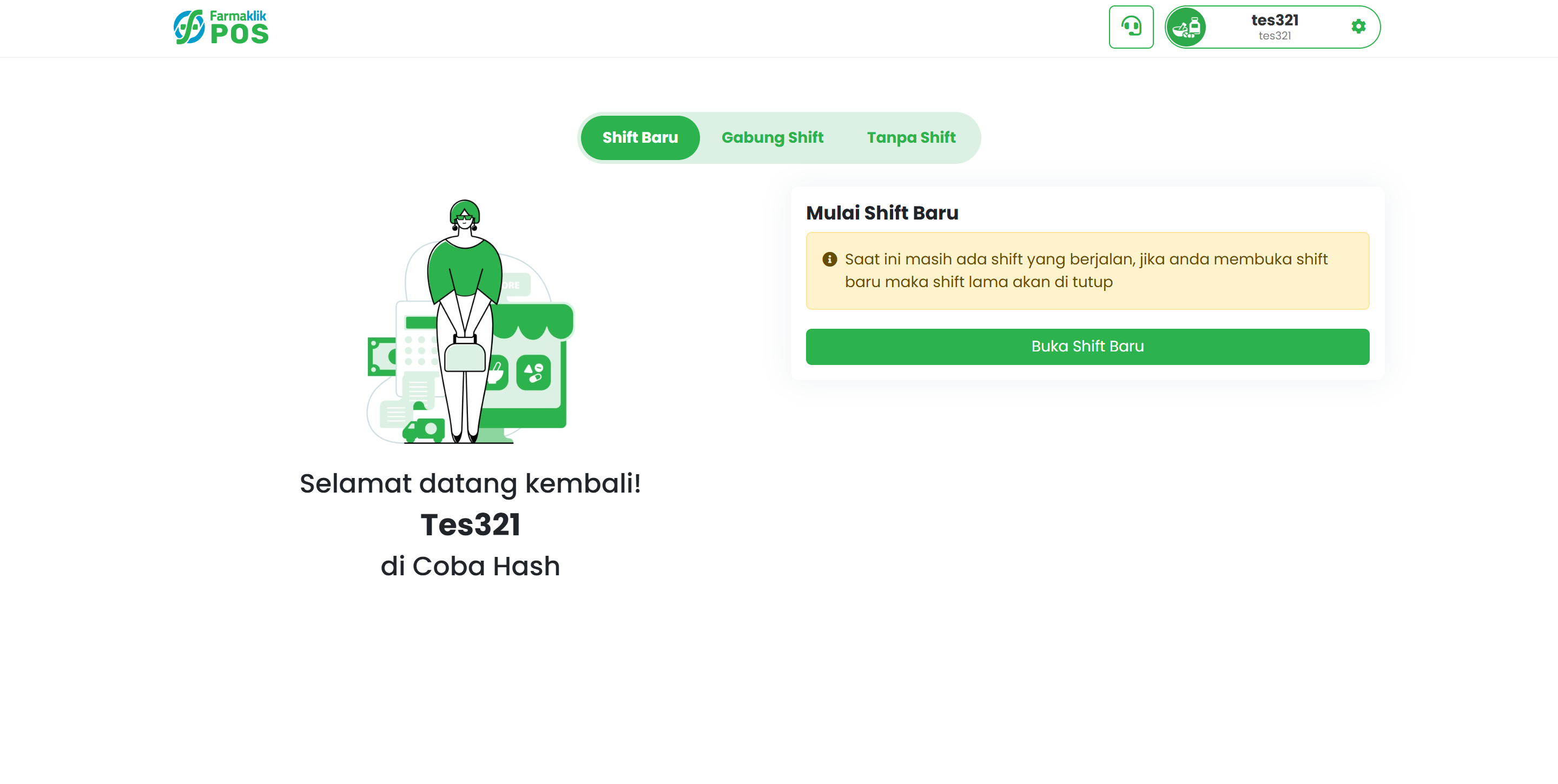 Langkah 2: Halaman Pilih Shift
