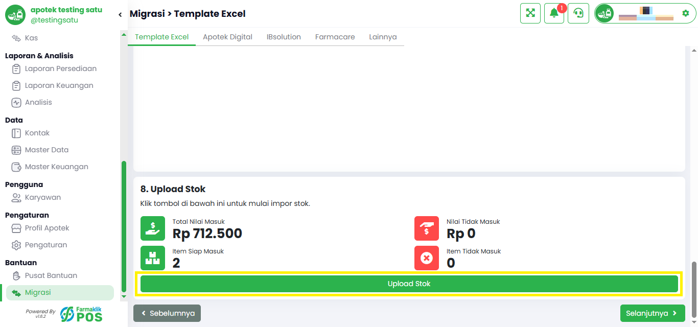 Langkah 7: Upload Stok