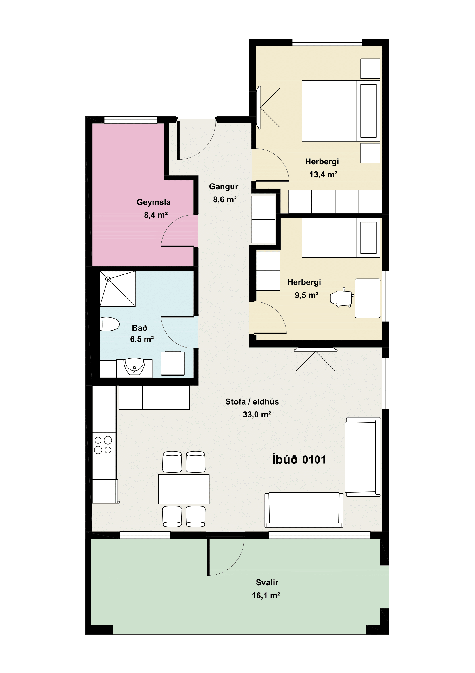 Íbúð 101 - Teikning