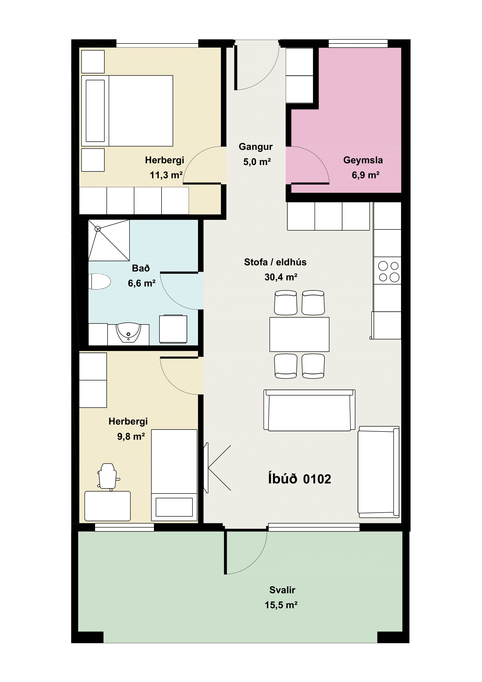 Íbúð 102 - Teikning
