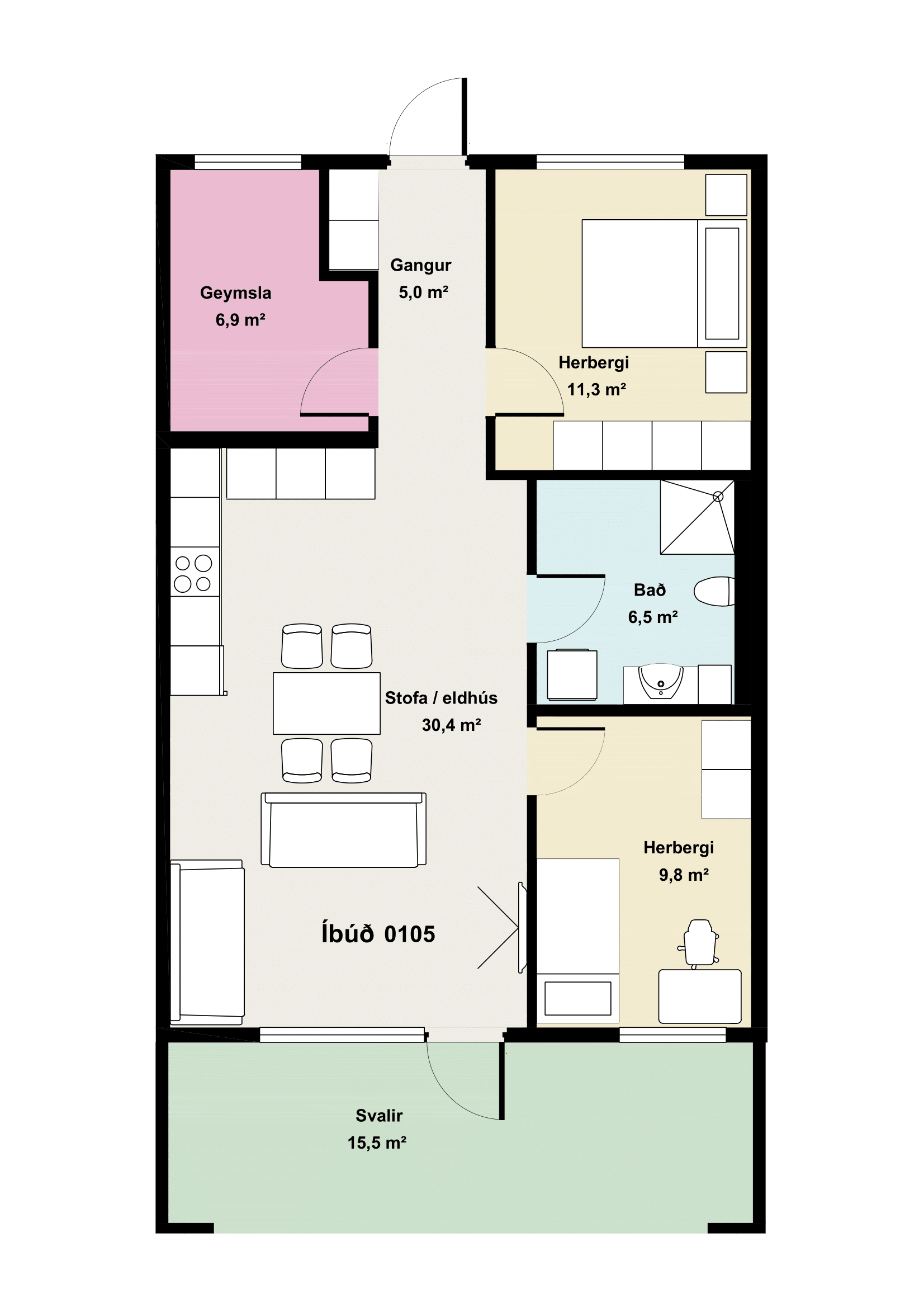 Íbúð 105 - Teikning