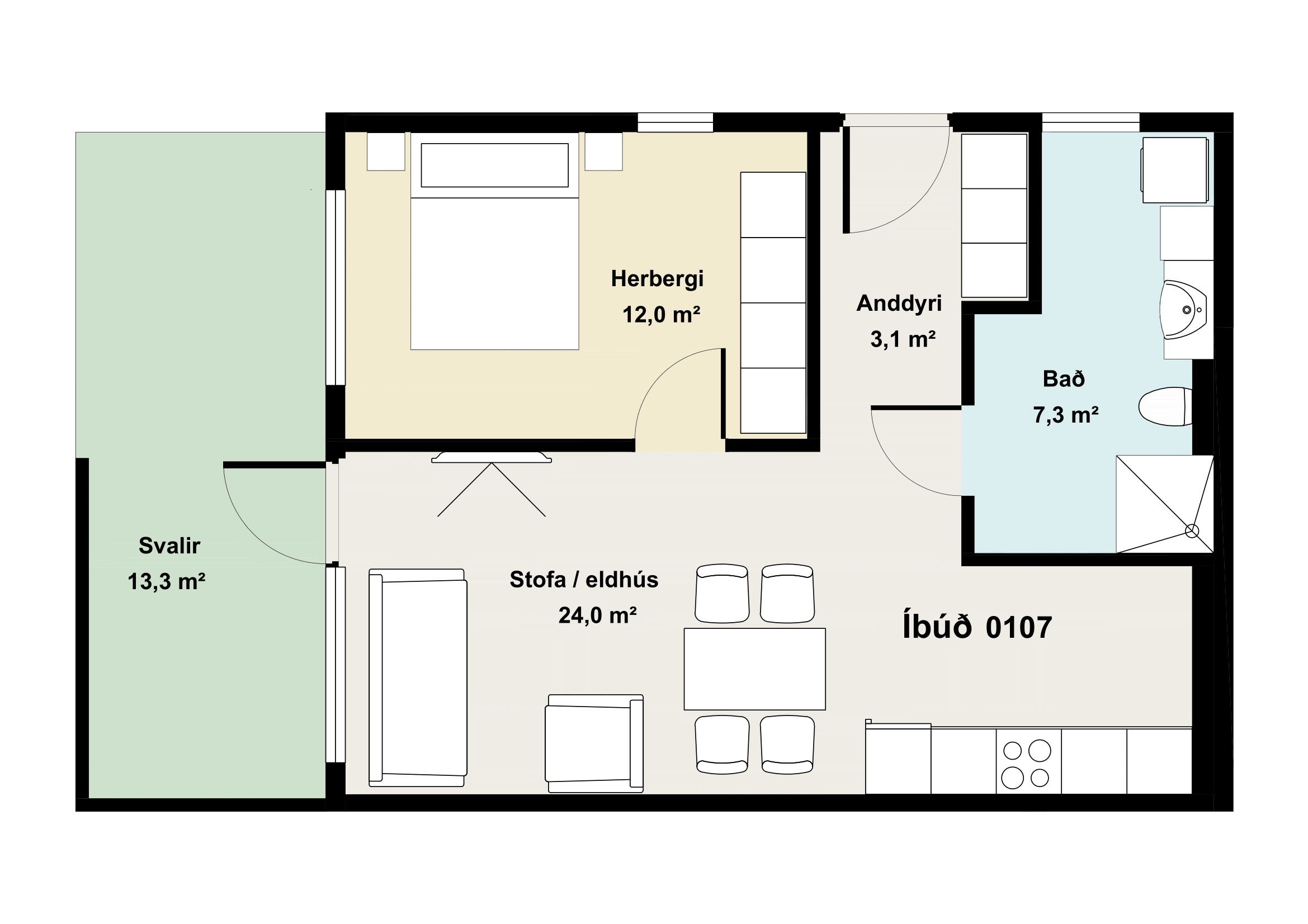 Íbúð 107 - Teikning