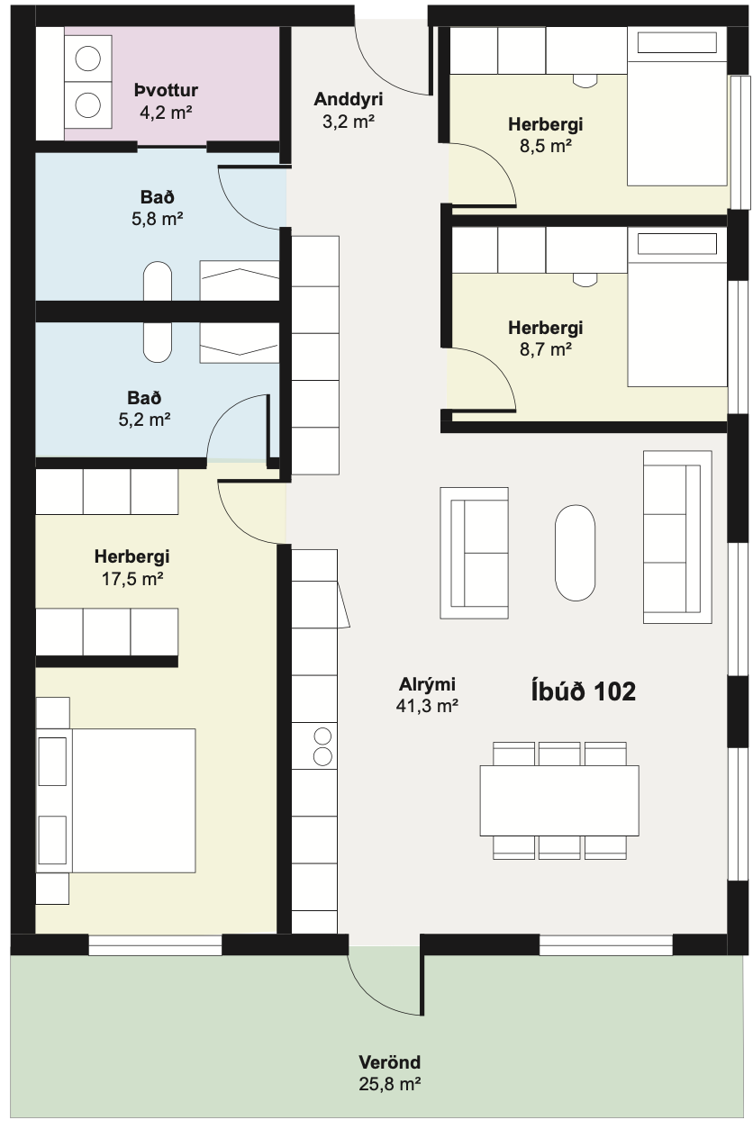 Teikning fyrir íbúð 102