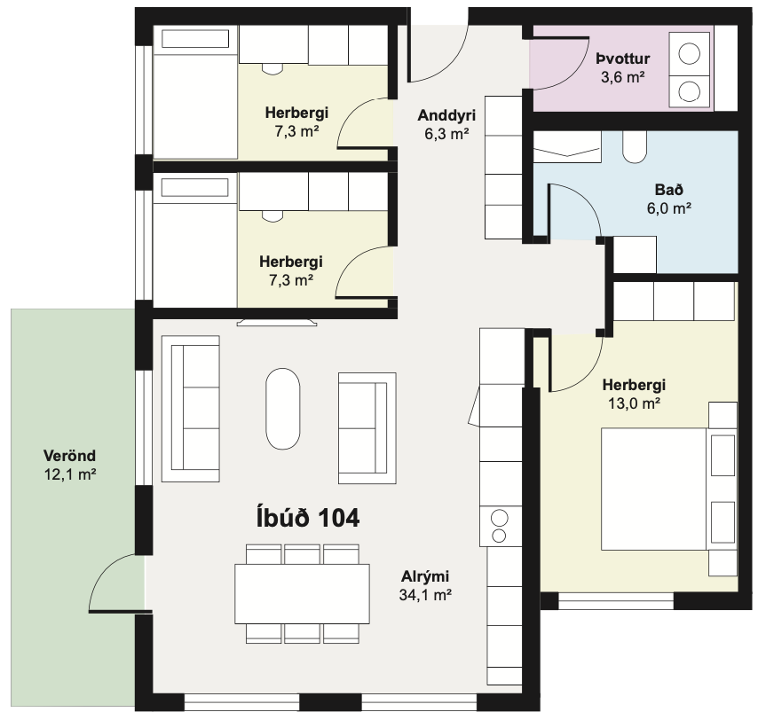 Íbúð 104 - Teikning