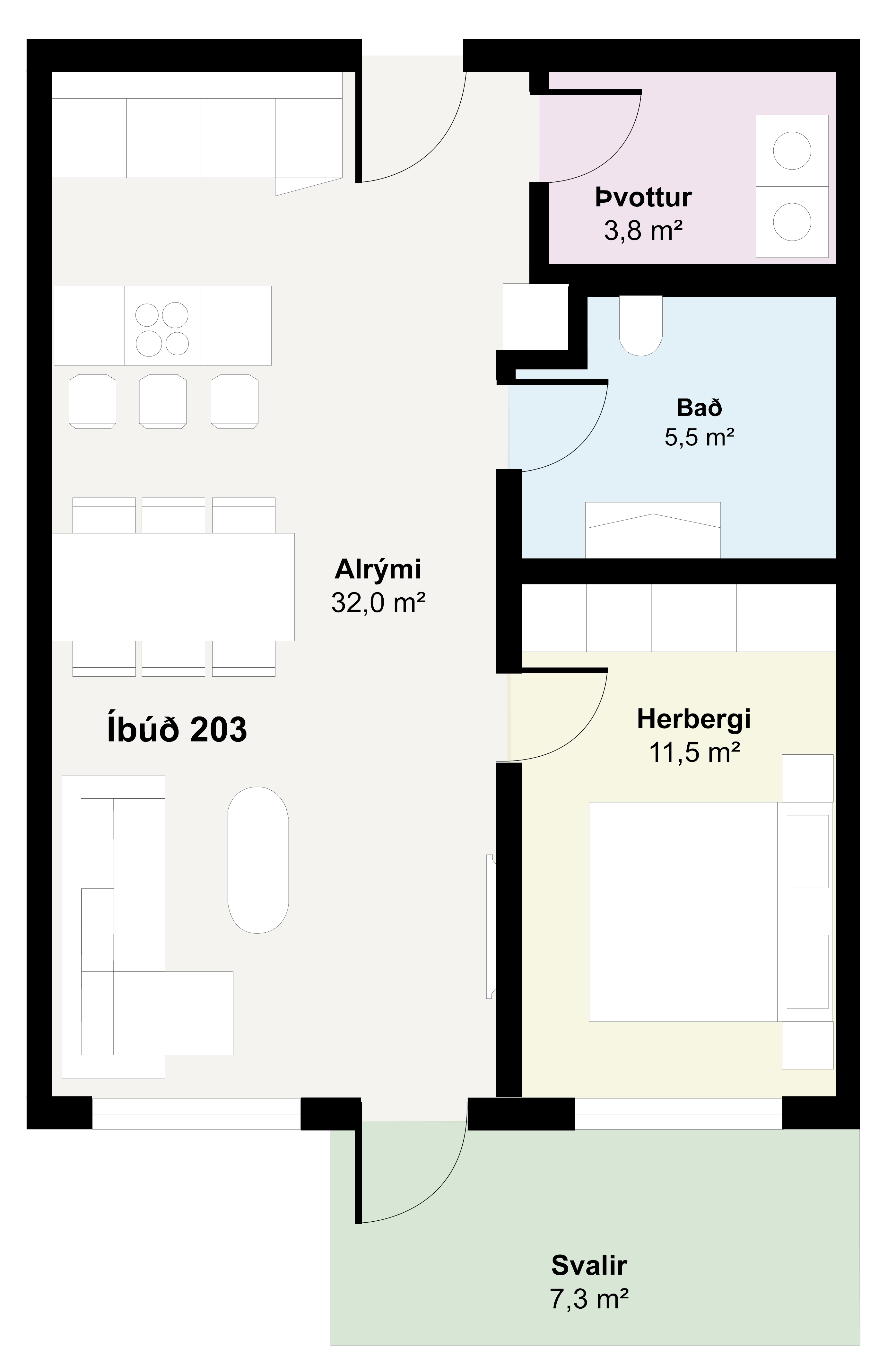 Teikning fyrir íbúð 203