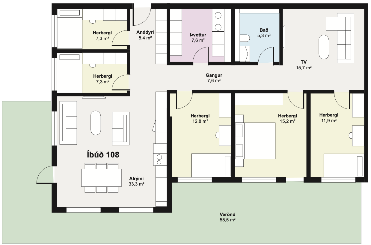 Teikning fyrir íbúð 108