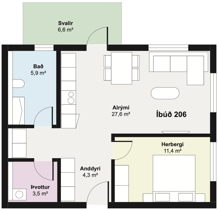Íbúð 206 - Teikning