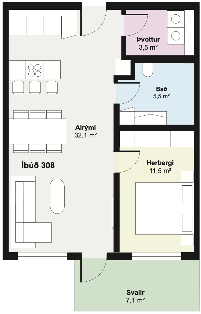 Teikning fyrir íbúð 308