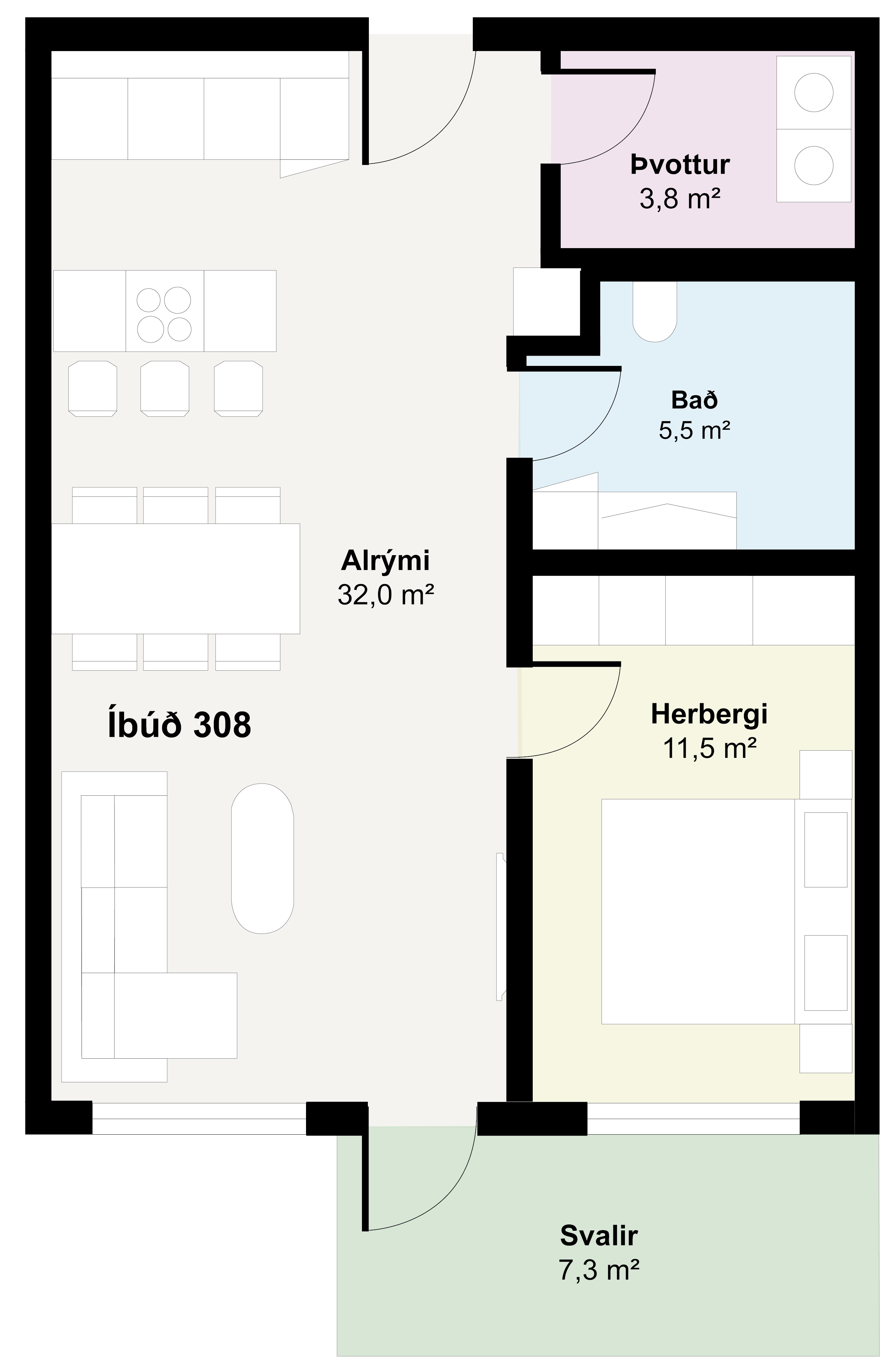 Teikning fyrir íbúð 308