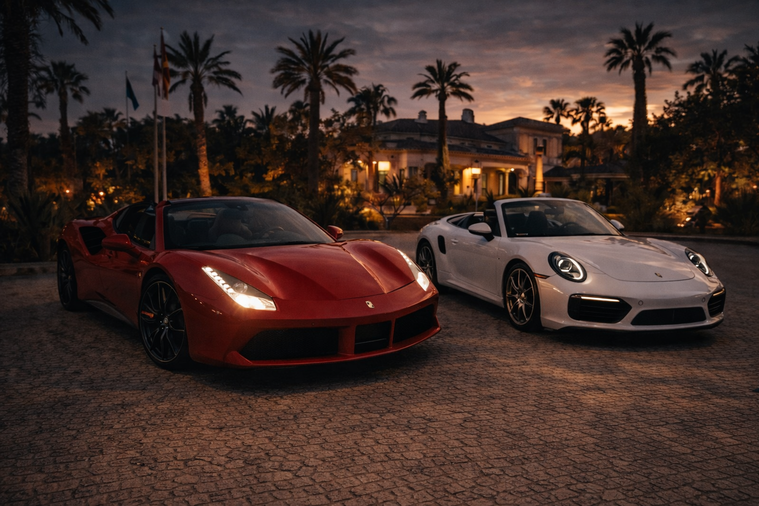 Luxury convertible driving along the Mediterranean coast