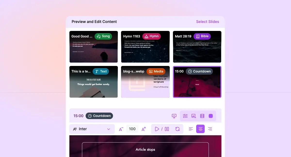Preview and Edit Content Pane in Cloud of Worship