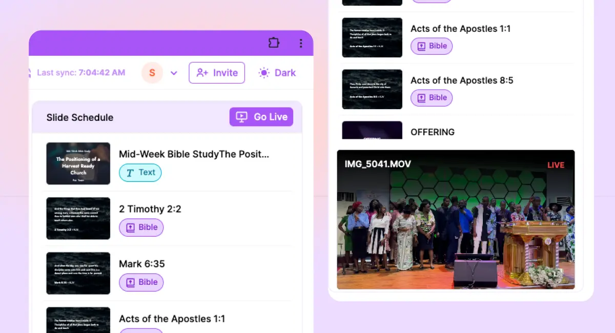 Slide Schedule Pane in Cloud of Worship