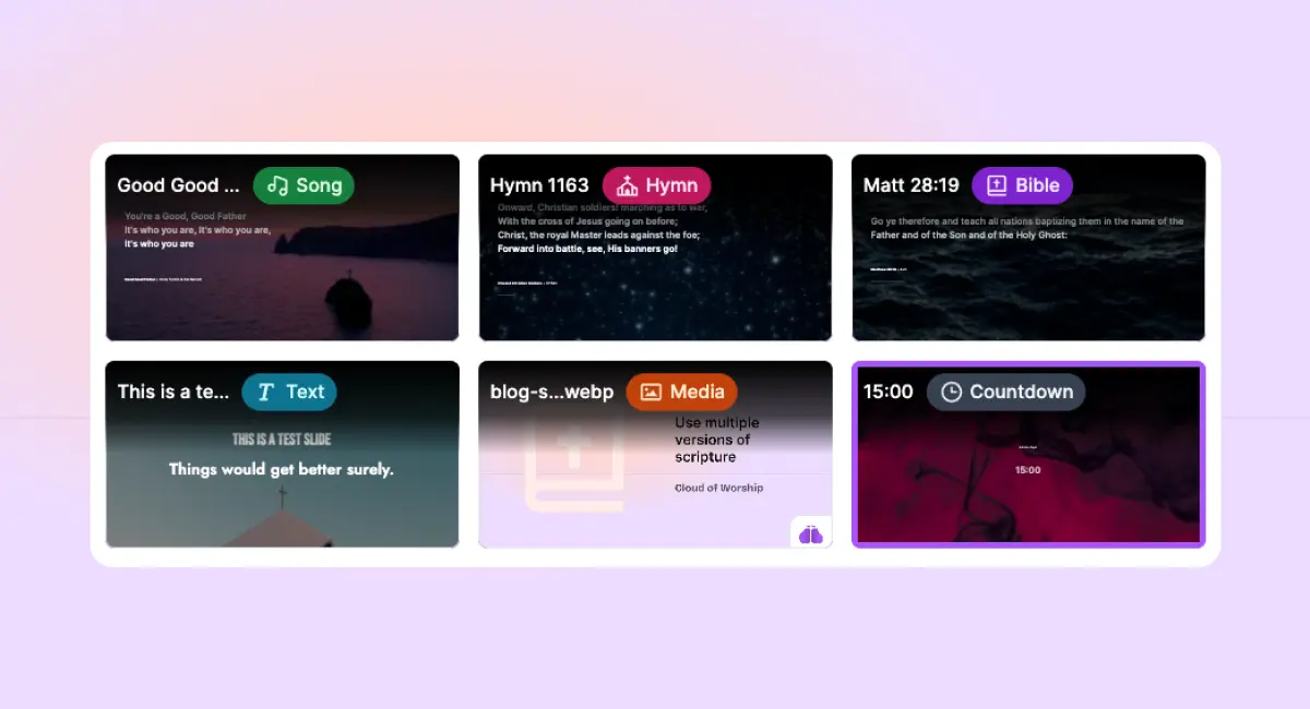 Colors and icons for Slides in Cloud of Worship