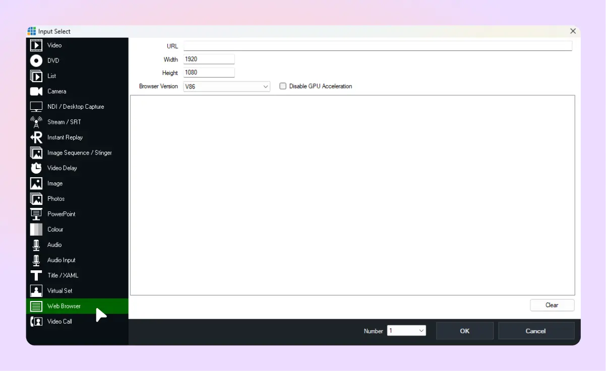 Add new Web Browser Input for Cloud of Worship on vMix