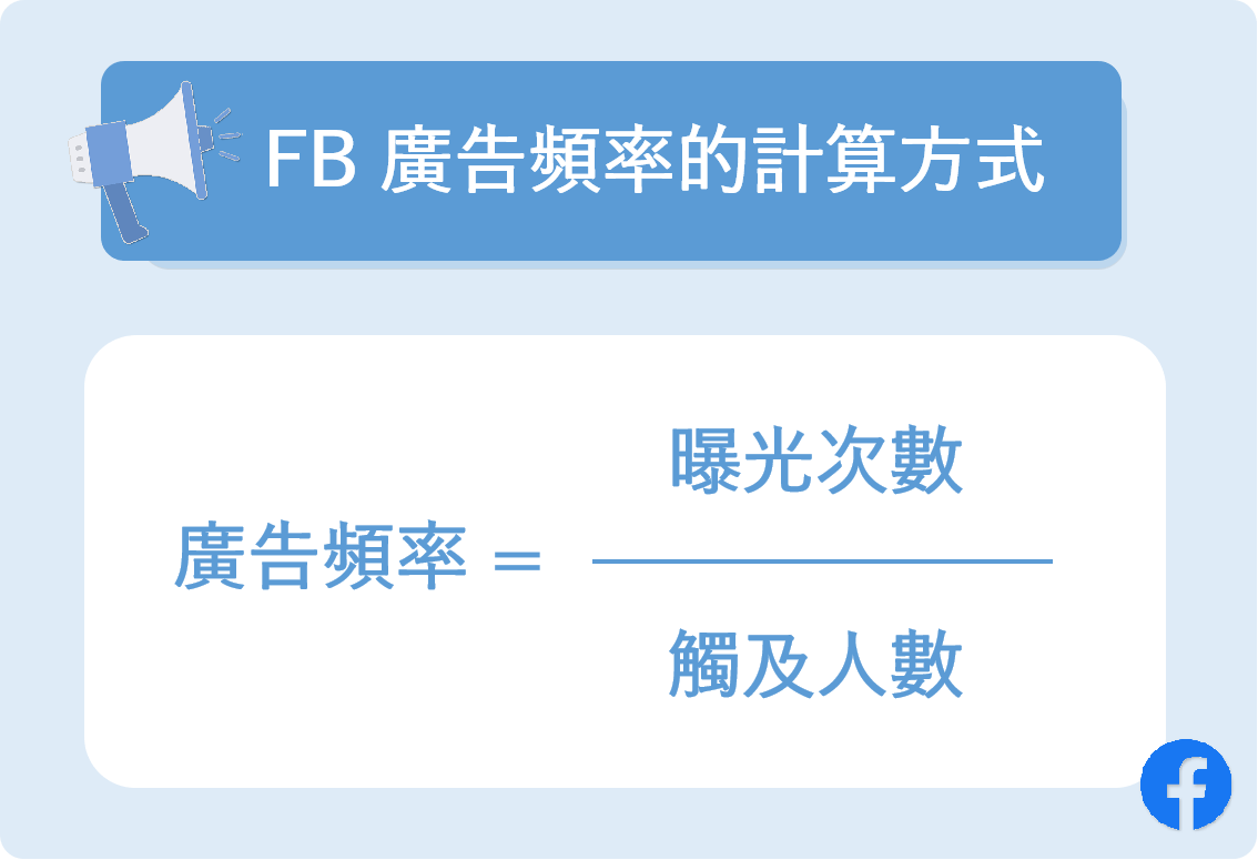 廣告頻率 等於 曝光次數 除以 觸及人數