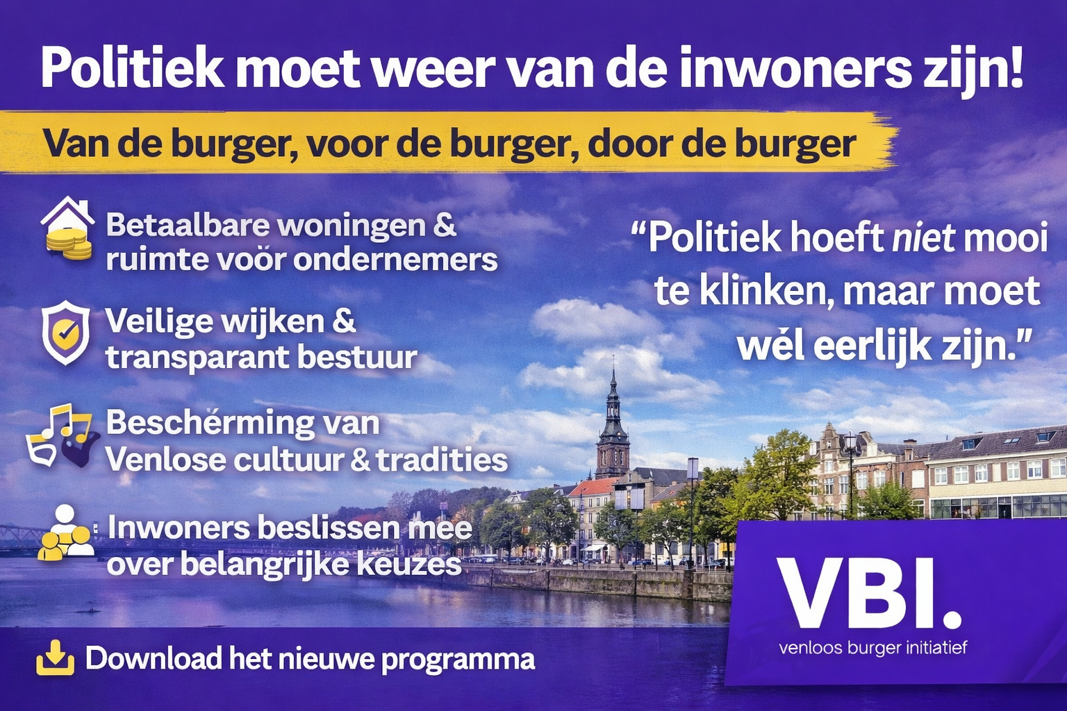 Venloos Burger Initiatief presenteert programma: ‘Politiek moet weer van de inwoners zijn’